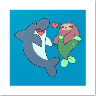 Shark and Mermaid Sloth Posters and Art